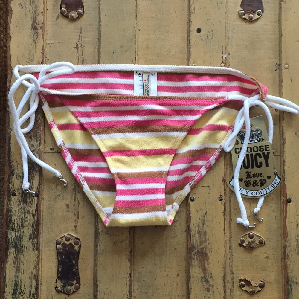 NWT JUICY COUTURE TERRYCLOTH STRING BIKINI BOTTOM STRIPED BIKINI BOTTOMS M